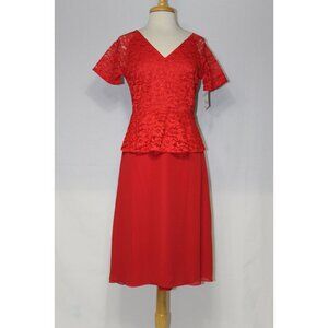 Fanny Fashion #1576-Short Chiffon and Lace Peplum Dress-Sizes L and XL-Red-NEW